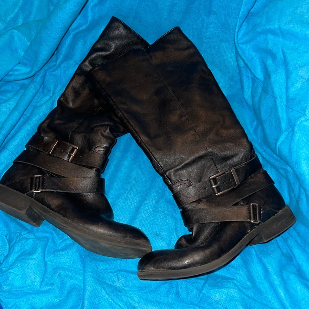 Black calf high boots